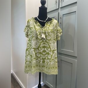 Rose & Olive Olive Green Floral Blouse